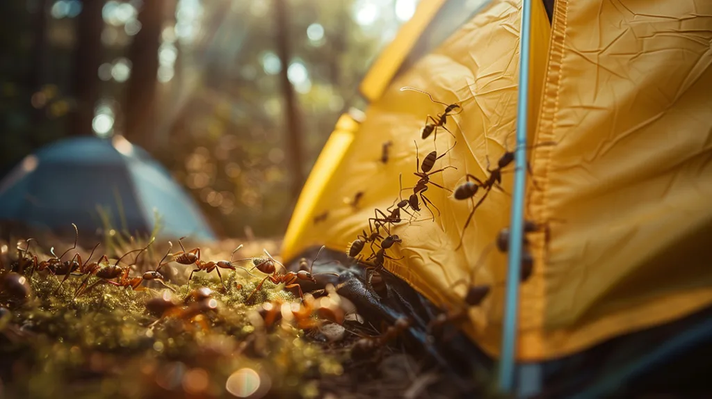 Myror som knallar genom ett tält.
